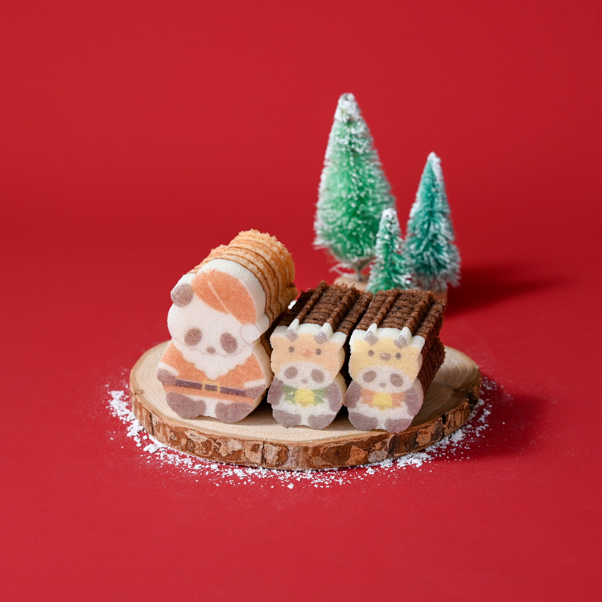 『タイムセール』クリスマス☆リースにちょこんパンダさん クリスマスパンダ3個セット（サンタ・マフラー・となかい